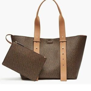 ⛩ Calvin Klein Brown & Khaki “Jane” Shoulder tote